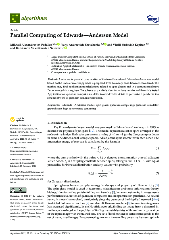 (PDF) Parallel Computing of Edwards—Anderson Model