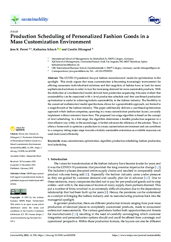 (PDF) Production Scheduling of Personalized Fashion Goods in a Mass ...