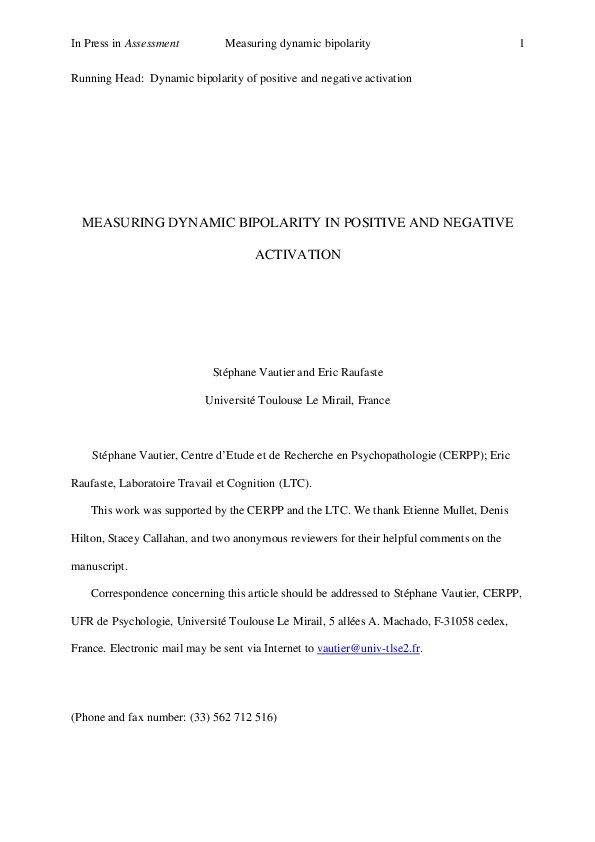 (PDF) Measuring Dynamic Bipolarity in Positive and Negative Activation