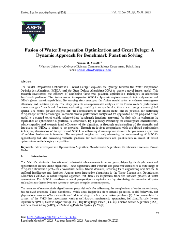 (PDF) Fusion of Water Evaporation Optimization and Great Deluge A ...