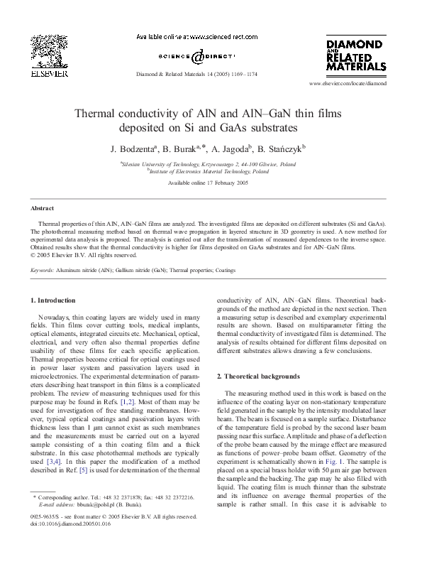 (PDF) Thermal conductivity of AlN and AlN–GaN thin films deposited on ...
