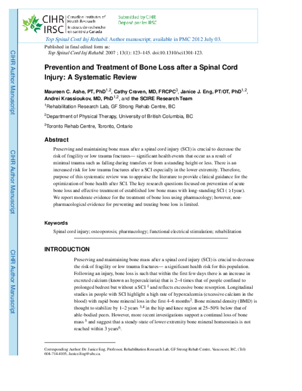 (PDF) Prevention and Treatment of Bone Loss after a Spinal Cord Injury ...