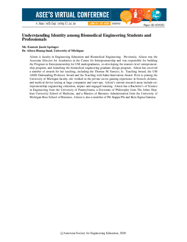 (PDF) Understanding Identity among Biomedical Engineering Students and ...