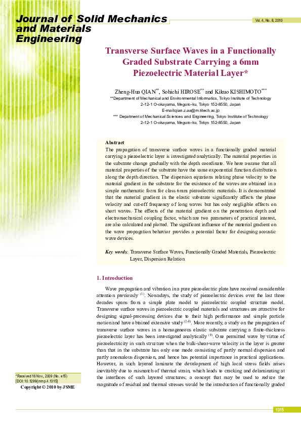 (PDF) Transverse Surface Waves in a Functionally Graded Substrate ...