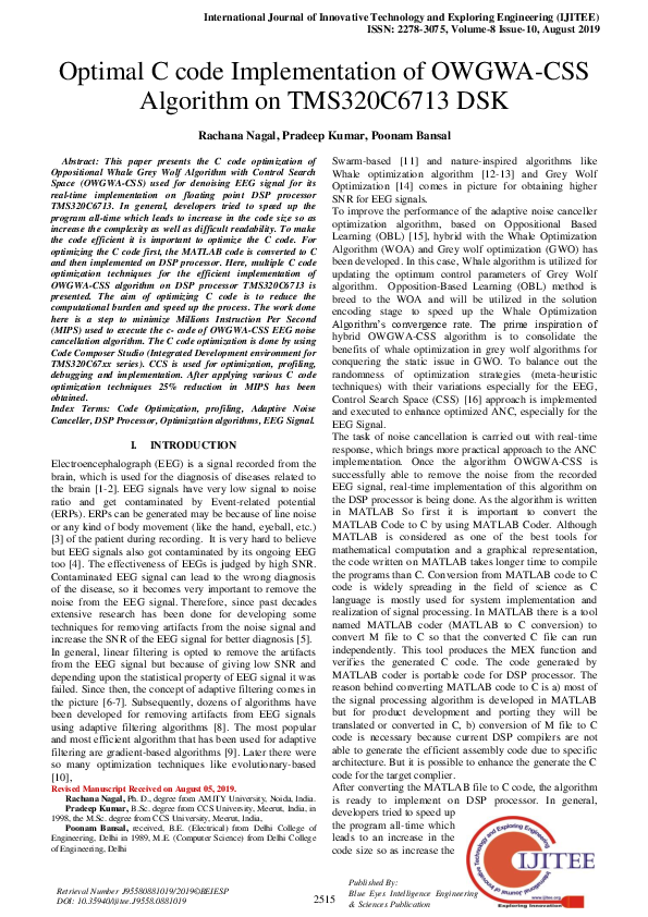 (PDF) Optimal C code Implementation of OWGWA-CSS Algorithm on ...