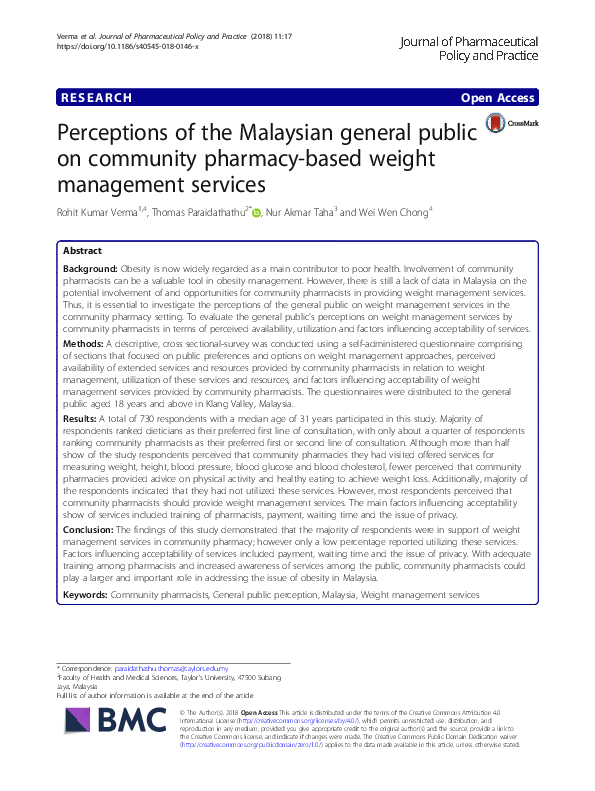 (PDF) Perceptions of the Malaysian general public on community pharmacy ...