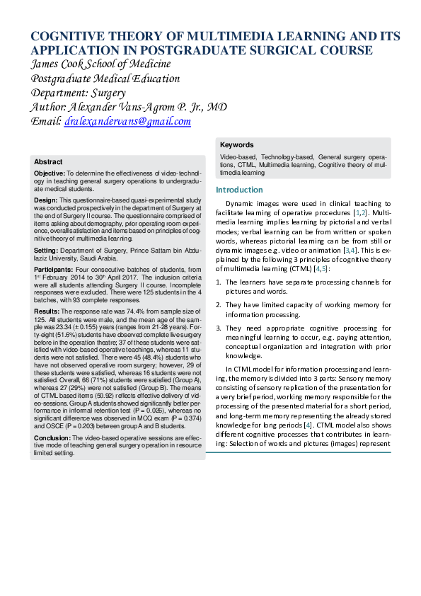 (PDF) COGNITIVE THEORY OF MULTIMEDIA LEARNING AND ITS APPLICATION IN ...