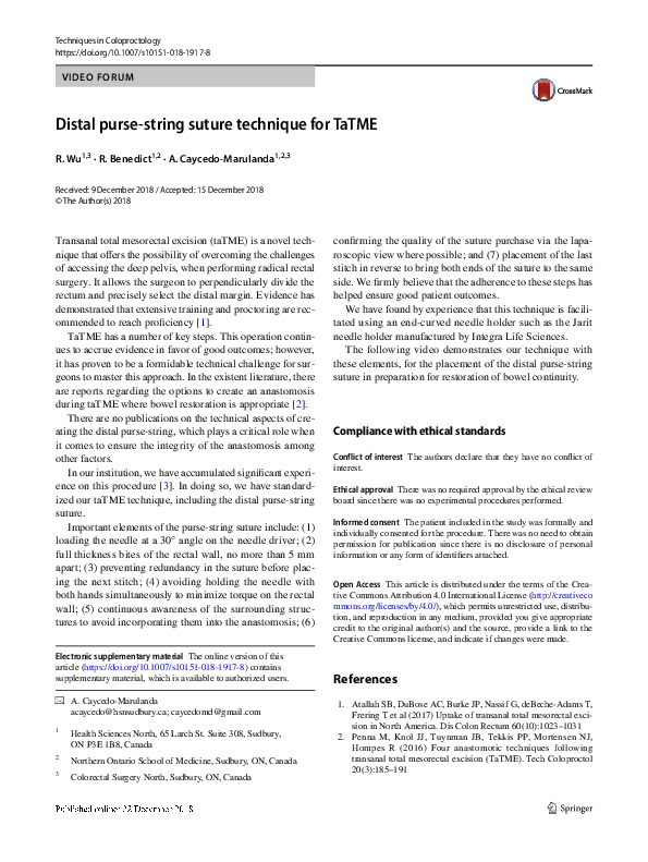(PDF) Distal purse-string suture technique for TaTME