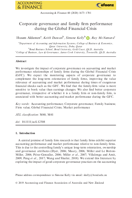 (PDF) Corporate governance and family firm performance during the ...
