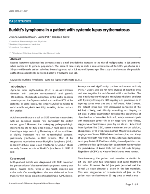(PDF) Burkitt’s Lymphoma in a patient with systemic lupus erythematosus