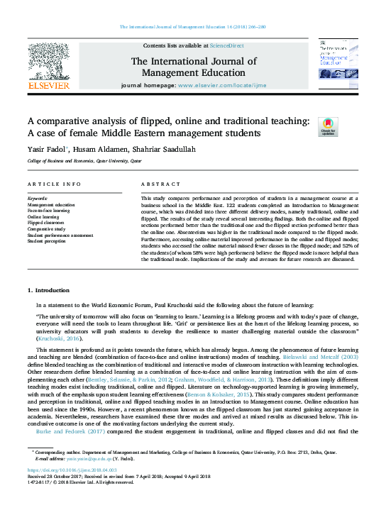 (PDF) A comparative analysis of flipped, online and traditional ...