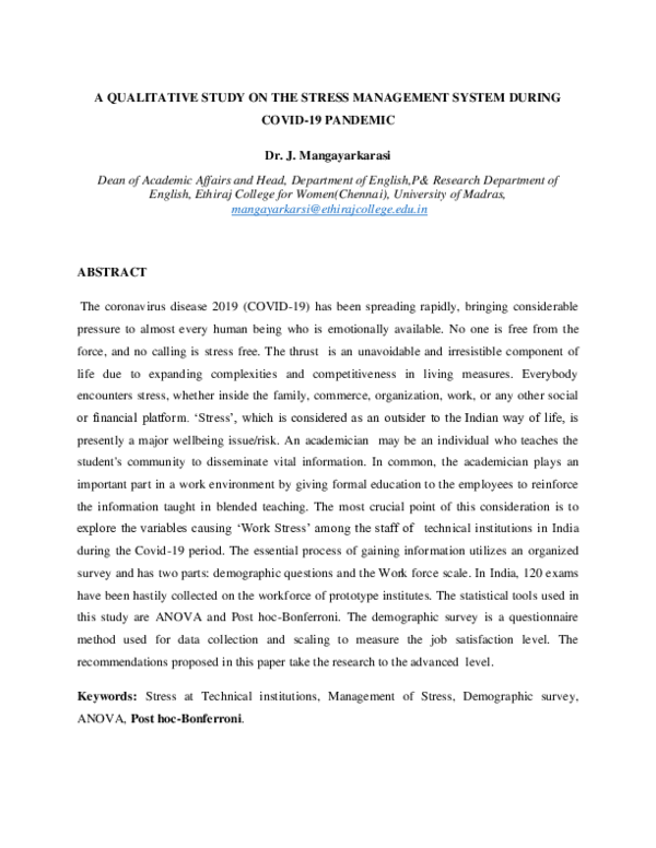 (PDF) A QUALITATIVE STUDY ON THE STRESS MANAGEMENT SYSTEM DURING COVID ...