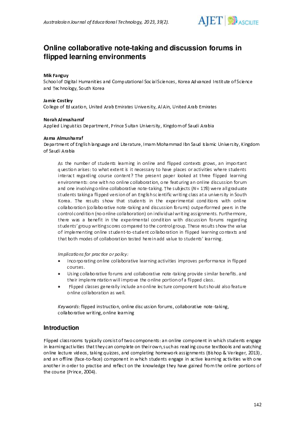 (PDF) Online collaborative note-taking and discussion forums in flipped ...