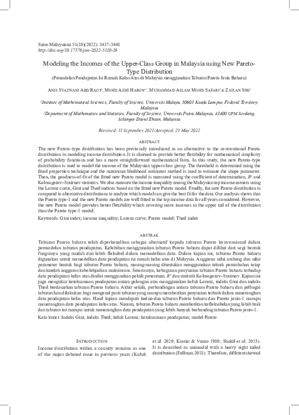 (PDF) Modeling the Incomes of the Upper-Class Group in Malaysia using ...