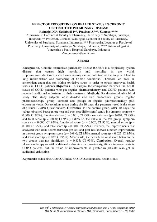 (PDF) Effect of Erdosteine on Health Status in Chronic Obstructive ...
