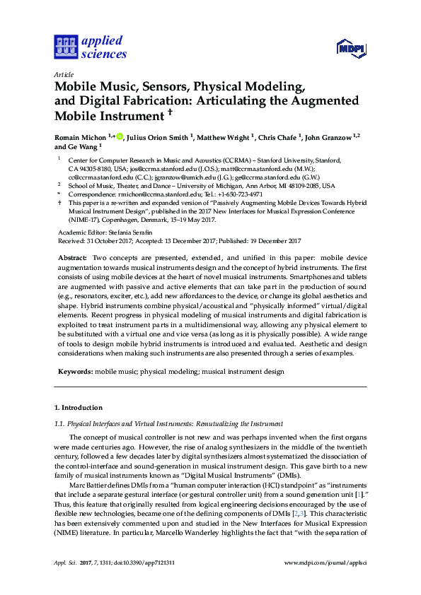 (PDF) Mobile Music, Sensors, Physical Modeling, and Digital Fabrication ...
