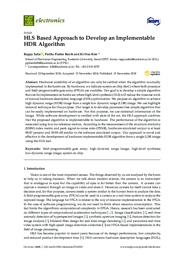 (PDF) HLS Based Approach to Develop an Implementable HDR Algorithm