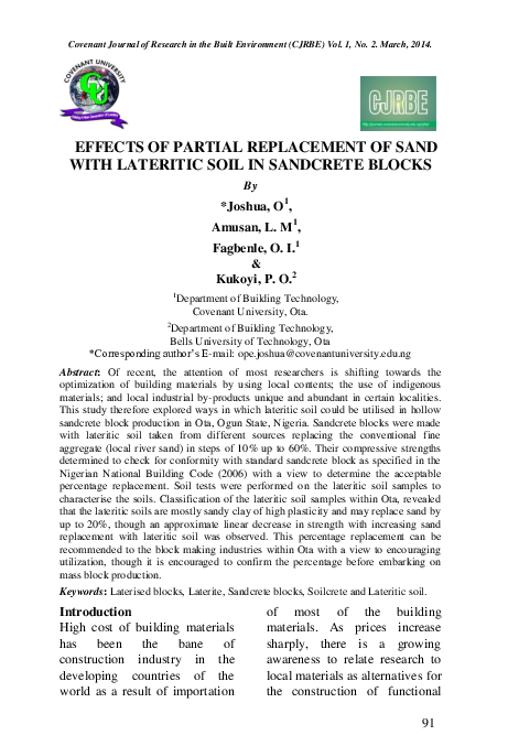 (PDF) Effects of Partial Replacement of Sand With Lateritic Soil In ...