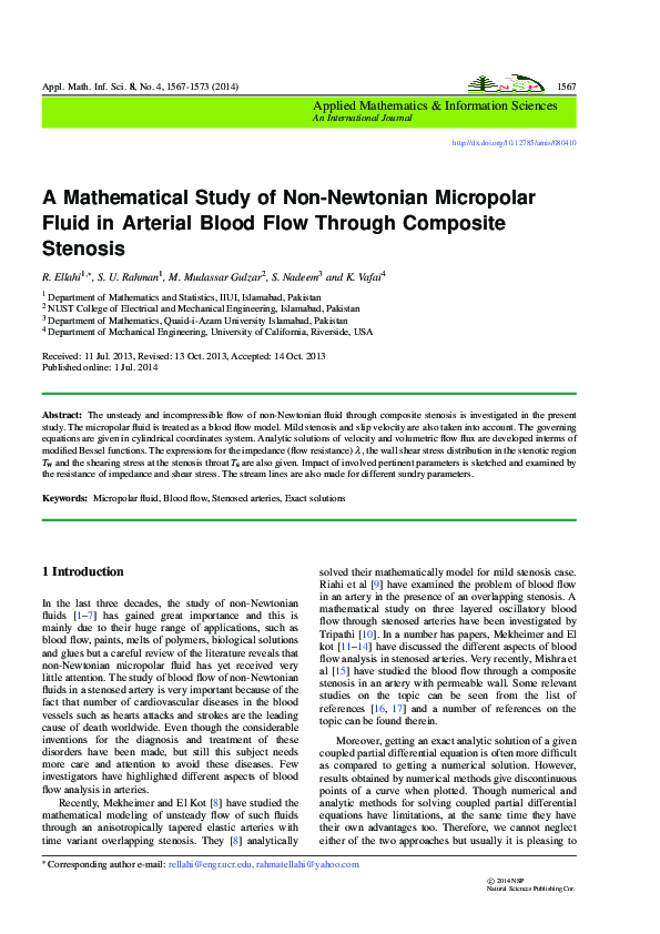 (PDF) A Mathematical Study of Non-Newtonian Micropolar Fluid in ...