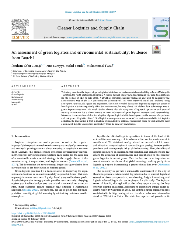 (PDF) An assessment of green logistics and environmental sustainability ...