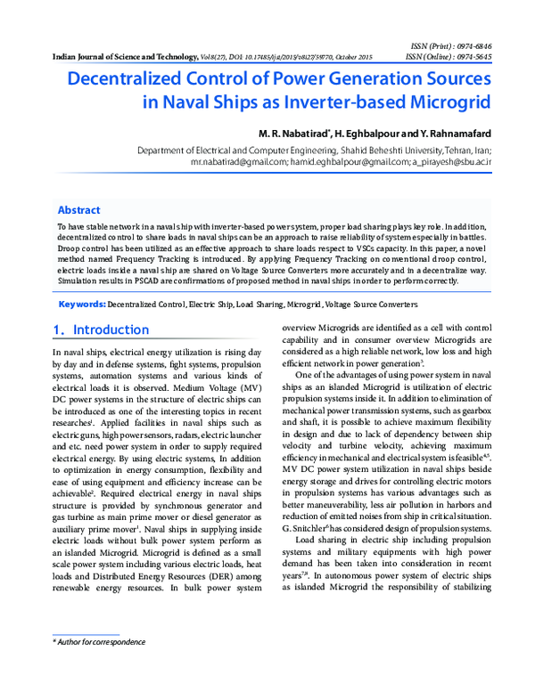 (PDF) Decentralized Control of Power Generation Sources in Naval Ships ...