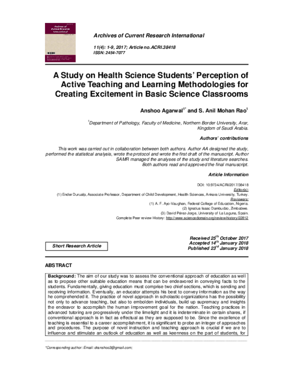 (PDF) A Study on Health Science Students’ Perception of Active Teaching ...