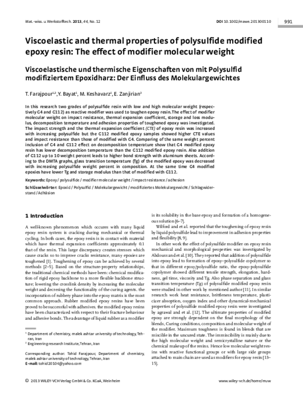 (PDF) Viscoelastic and thermal properties of polysulfide modified epoxy ...