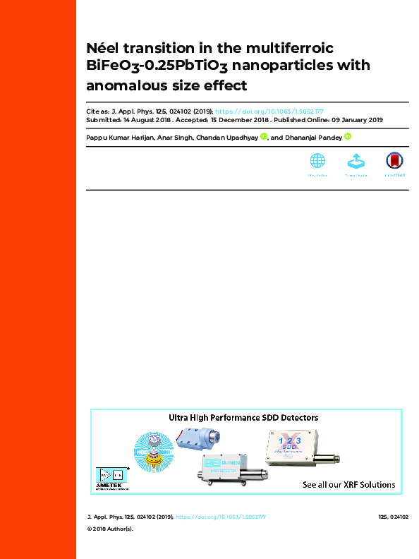 (PDF) Néel transition in the multiferroic BiFeO3-0.25PbTiO3 ...