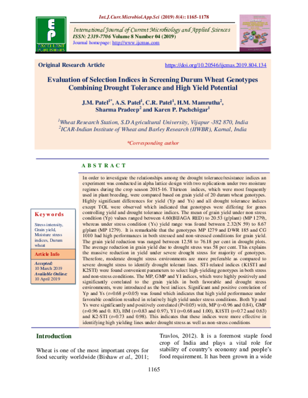 (PDF) Evaluation of Selection Indices in Screening Durum Wheat ...