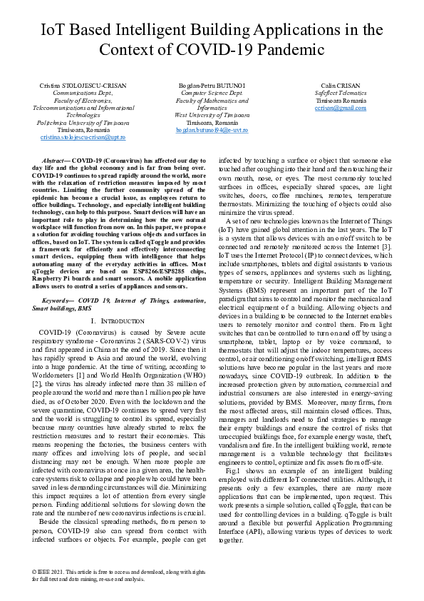 (PDF) IoT Based Intelligent Building Applications in the Context of ...