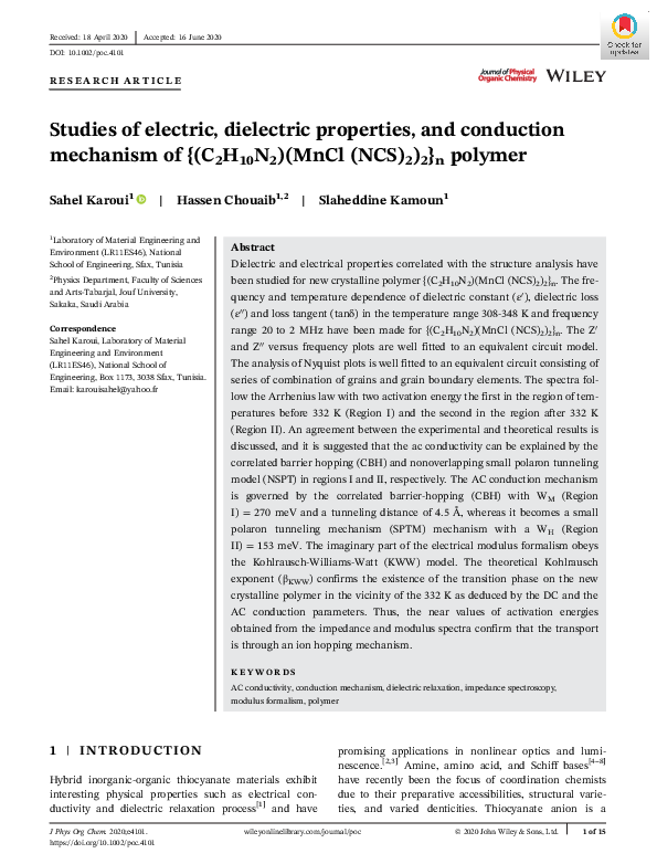 (PDF) Studies of electric, dielectric properties, and conduction ...