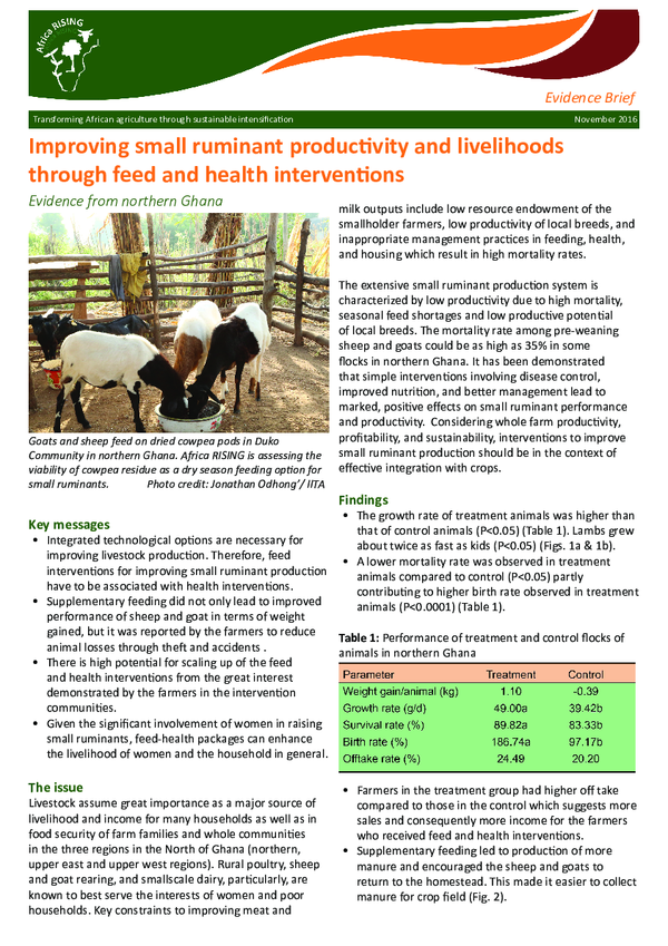 (PDF) Improving small ruminant productivity and livelihoods through ...