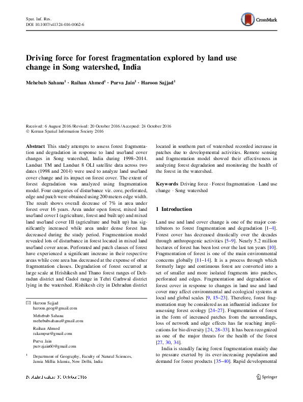 (PDF) Driving force for forest fragmentation explored by land use ...