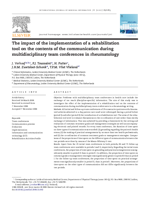 (PDF) The impact of the implementation of a rehabilitation tool on the ...