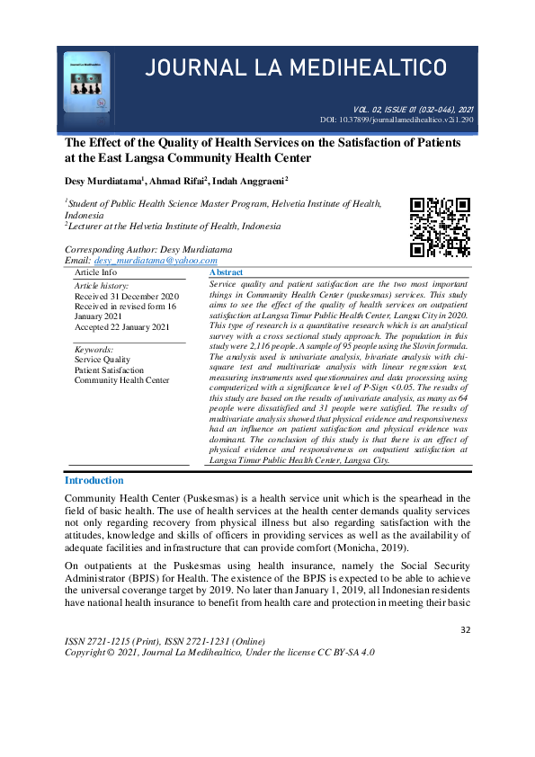(PDF) The Effect of the Quality of Health Services on the Satisfaction ...