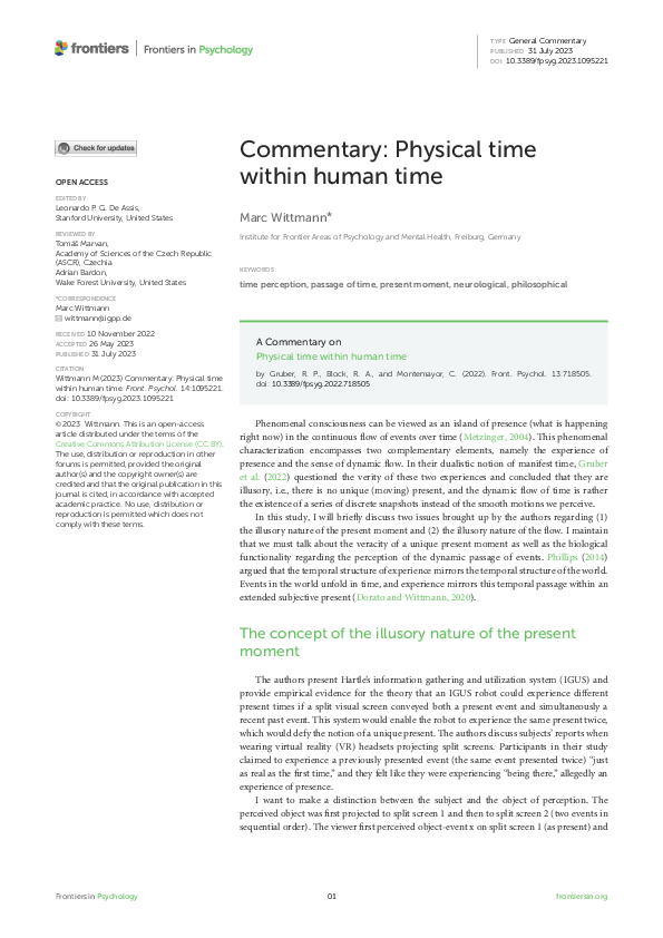 (PDF) Commentary: Physical time within human time