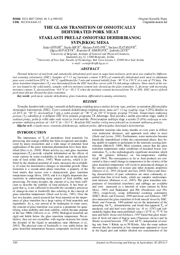 (PDF) The glass transition of osmotically dehydrated pork meat
