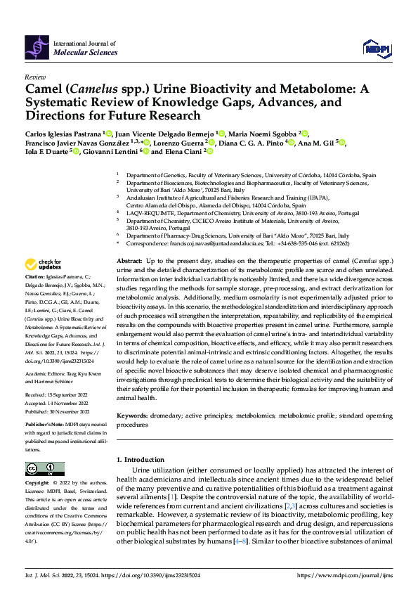 (PDF) Camel (Camelus spp.) Urine Bioactivity and Metabolome: A ...