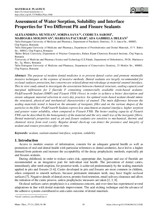 (PDF) Assessment of Water Sorption, Solubility and Interface Properties ...