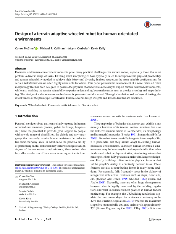 (PDF) Design of a terrain adaptive wheeled robot for human-orientated ...
