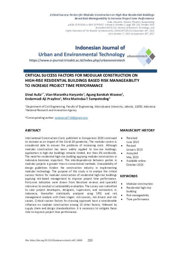 (PDF) Critical Success Factors for Modular Construction on High-Rise ...