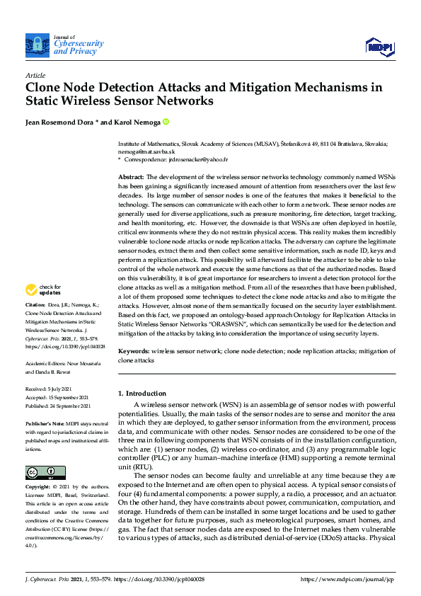 (PDF) Clone Node Detection Attacks and Mitigation Mechanisms in Static ...
