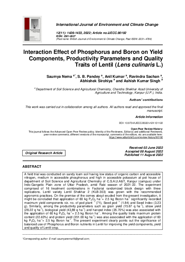 (PDF) Interaction Effect of Phosphorus and Boron on Yield Components ...