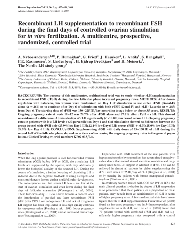 (PDF) Recombinant LH supplementation to recombinant FSH during the ...