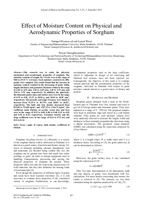 (PDF) Effect of Moisture Content on Physical and Aerodynamic Properties ...