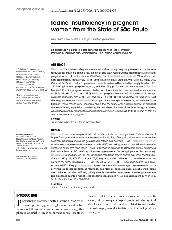 (PDF) Iodine insufficiency in pregnant women from the State of São Paulo