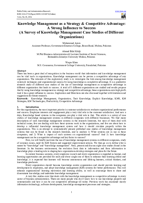 (PDF) Knowledge Management as a Strategy & Competitive Advantage: A ...