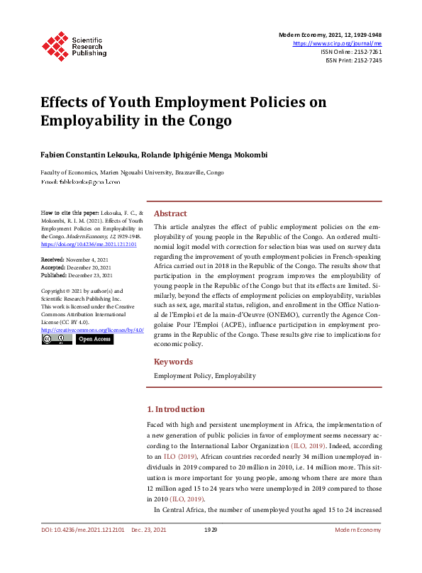 (PDF) Effects of Youth Employment Policies on Employability in the Congo