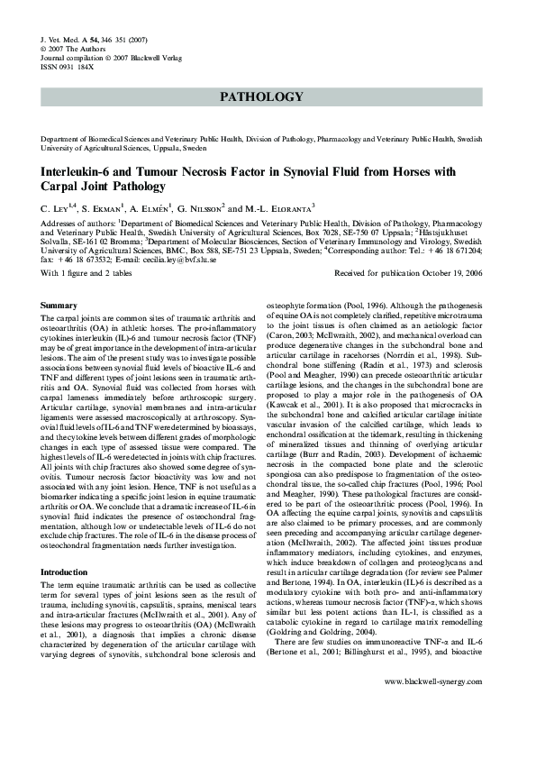 (PDF) Interleukin-6 and Tumour Necrosis Factor in Synovial Fluid from ...