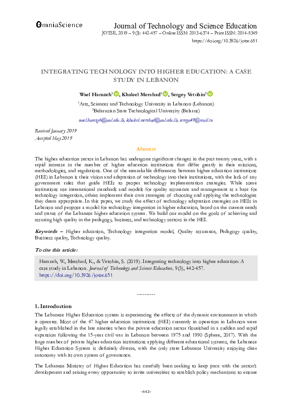 (PDF) Integrating technology into higher education: A case study in Lebanon